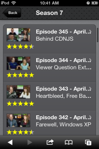 The greatly improved episode list on version 4β of our mobile site.