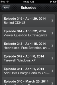 The episode list on our mobile site version 3.1.